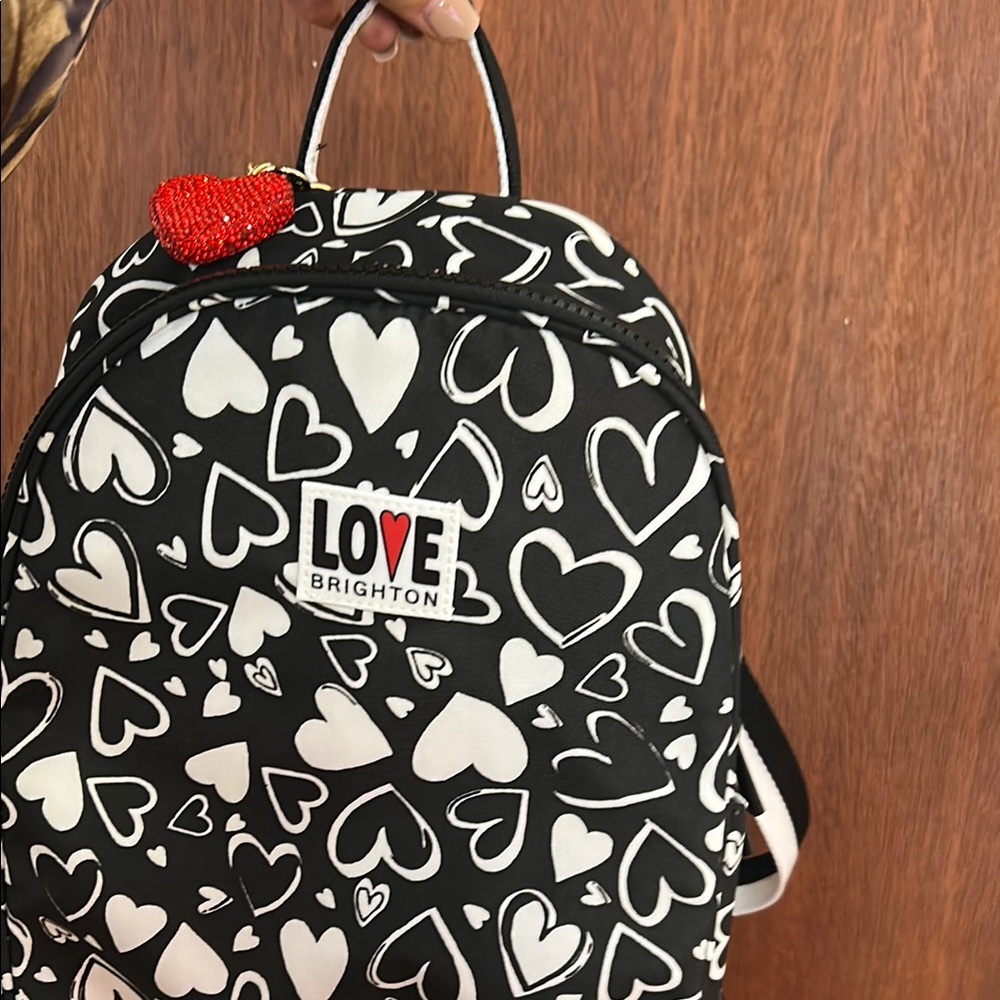 Brighton Black and White Heart Backpack includes heart bag charm!